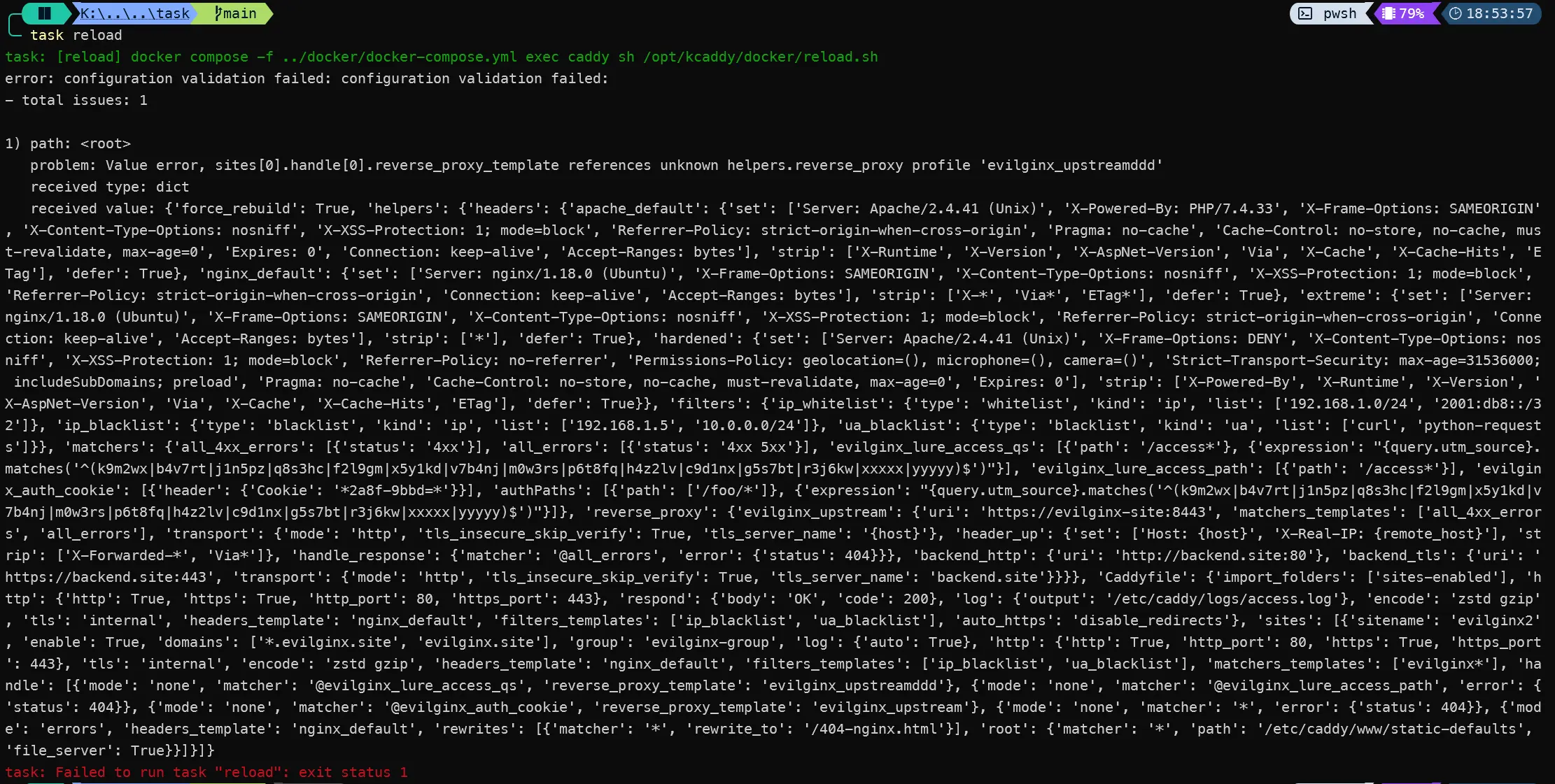 Example of a failed task reload